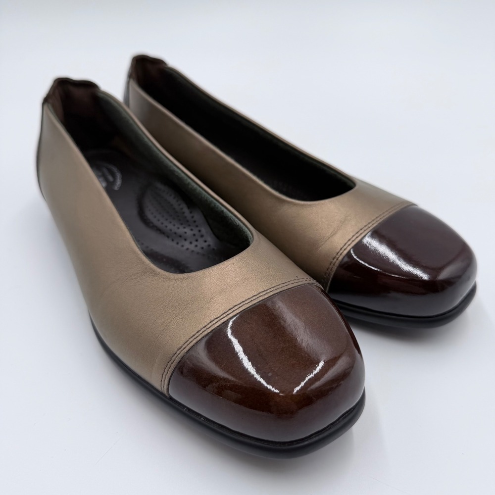 SAS Scenic Metallic Bronze Brown Patent Leather Cap Toe Ballet Flats‎ Womens 8.5